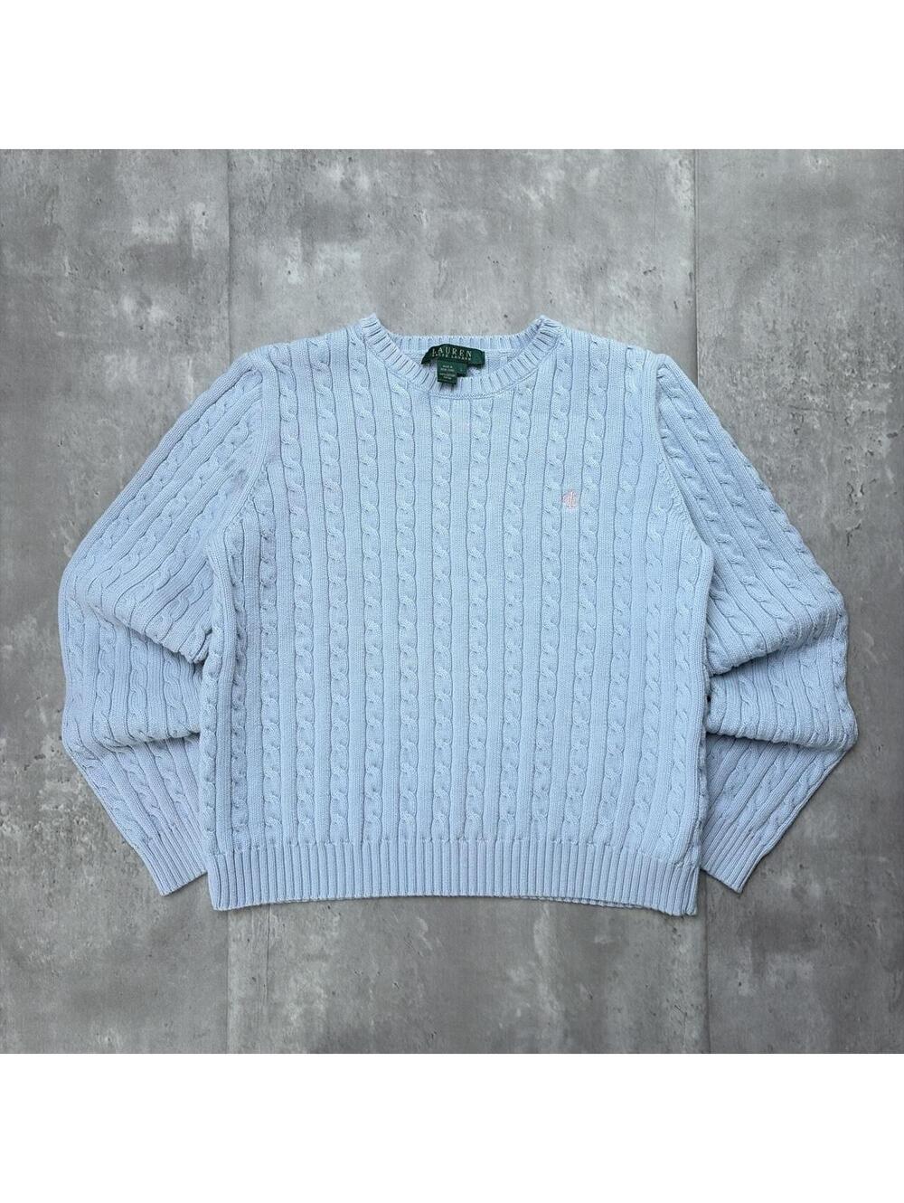 Vintage Light Blue Ralph Lauren Cable Knit Sweater